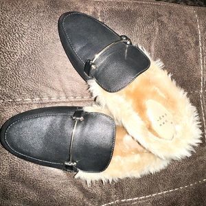 Faux furry mules